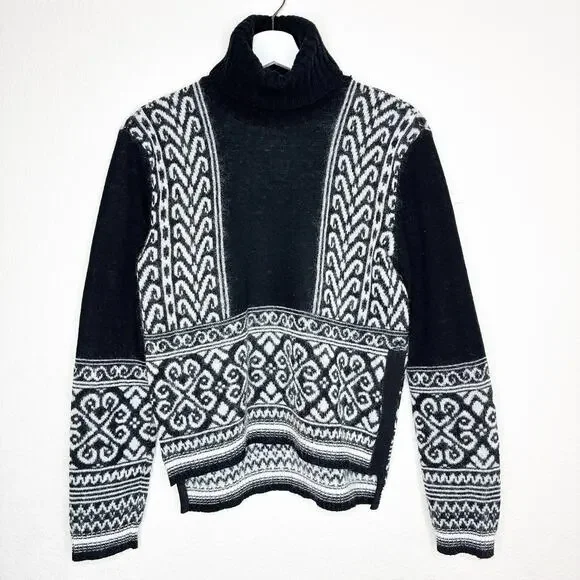 N°21 Jacquard Mohair Cropped High Low Black and White Sweater S - Picture 2 of 10